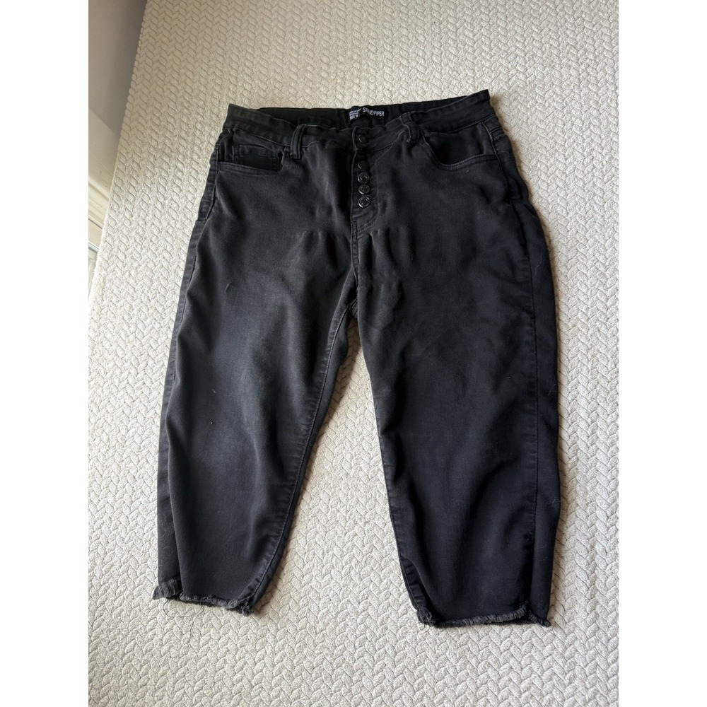 Sandpiper Women's Jeans Faded Black High Rise Button Cropped Size 16